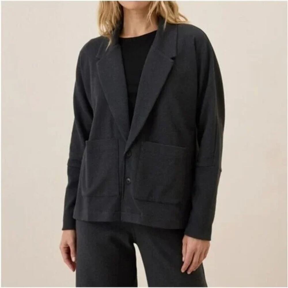 Pact Women's Organic Cotton Airplane Relaxed Blazer Charcoal Black Size XS